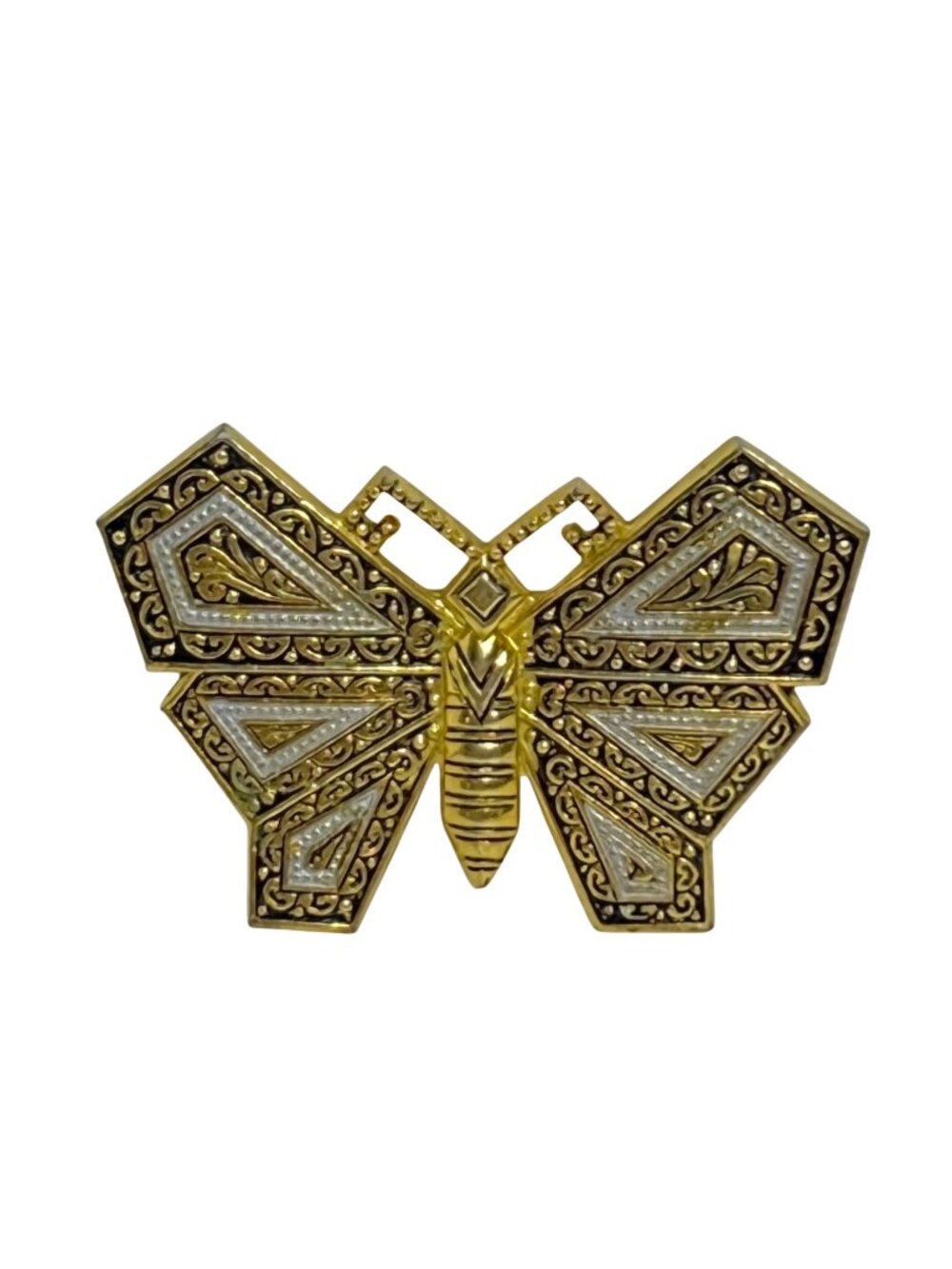 Gold Tone And Black Enamel Butterfly Brooch (6420)